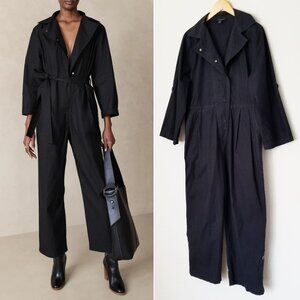 Banana Republic Finley Poplin Jumpsuit M Black 100% Cotton Missing Belt $180